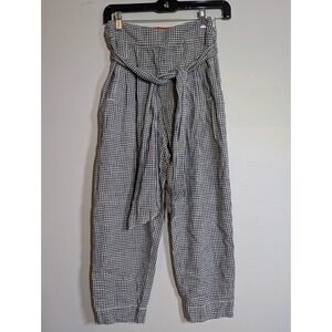 Cartonnier Anthropologie Checkered Tie Belt Pants‎ Women's Size 0 White/Gray